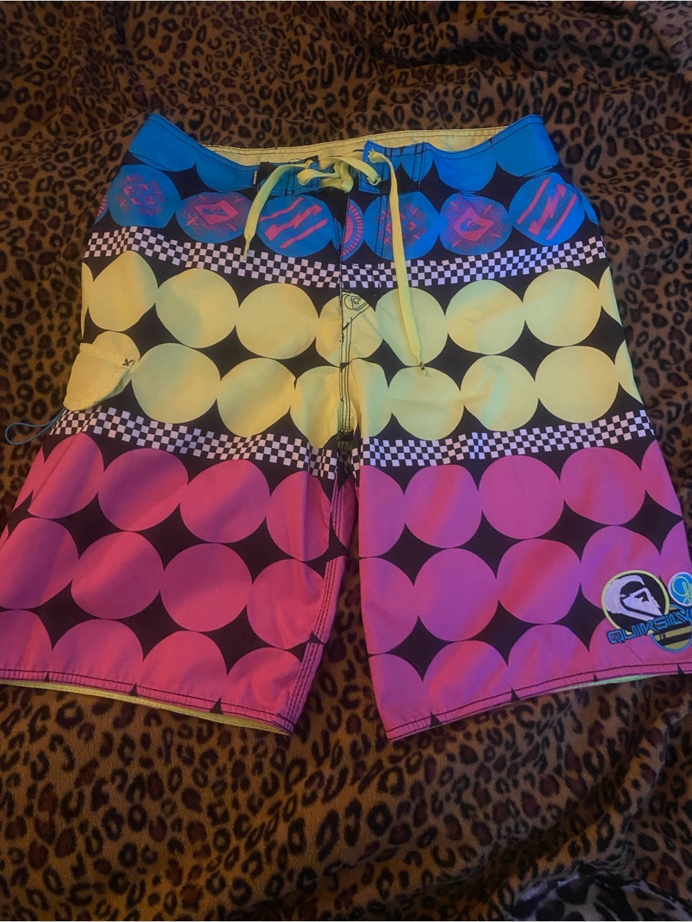 Quiksilver mens Neon Geo Dot Swim Trunks - Yellow, Pink, Blue